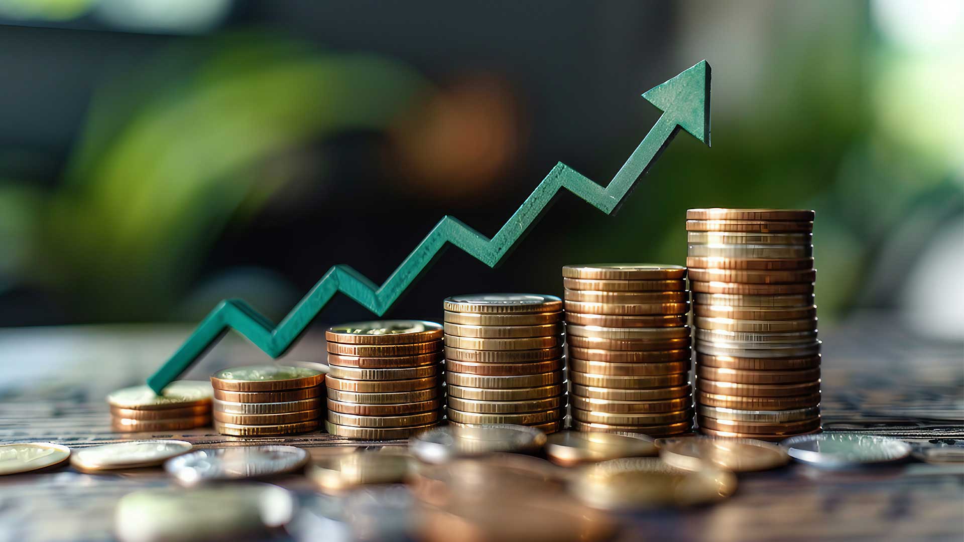 Gestapelte Münzen, mit steigendem Graphen. Gestapelte Münzen, mit steigendem Graphen.