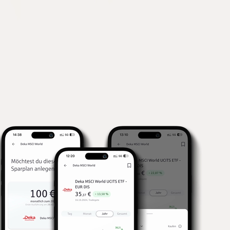 S Broker App auf drei Screens.